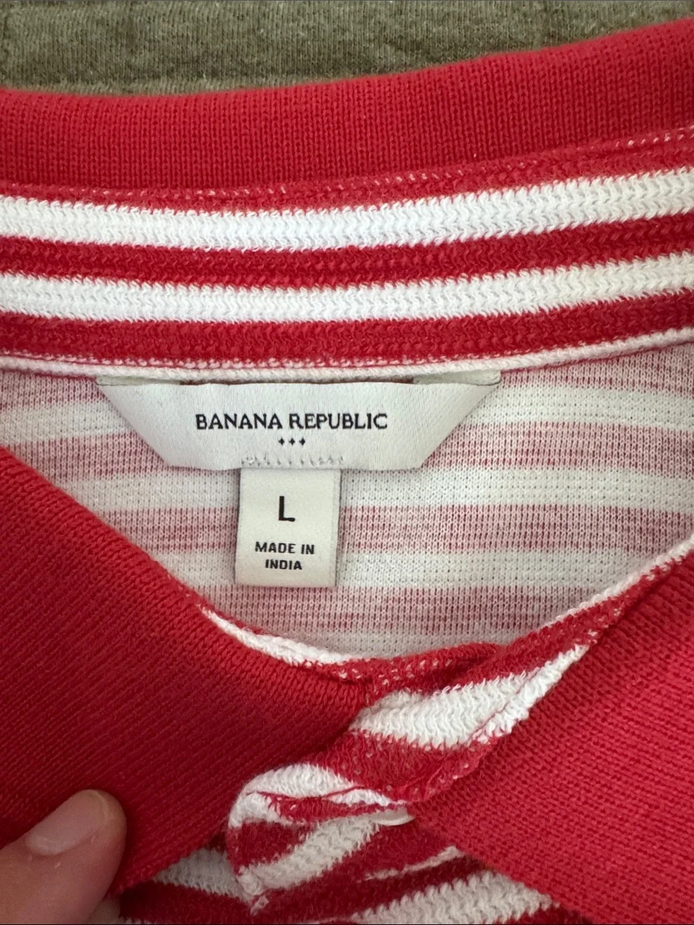 Banana Republic Red and White Striped Polo Shirt (cotton knit)
